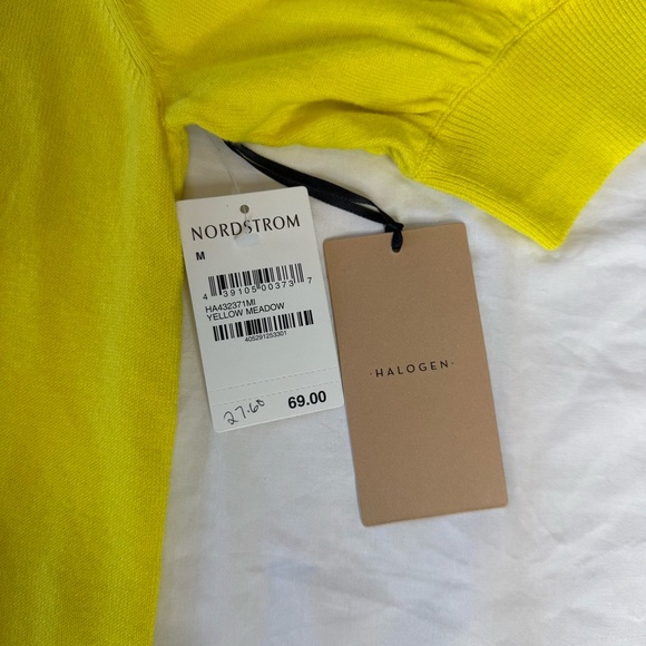 Halogen Yellow Meadow Mock Neck Puff Sleeve Short Sleeve Sweater M NWT - Picture 8 of 9